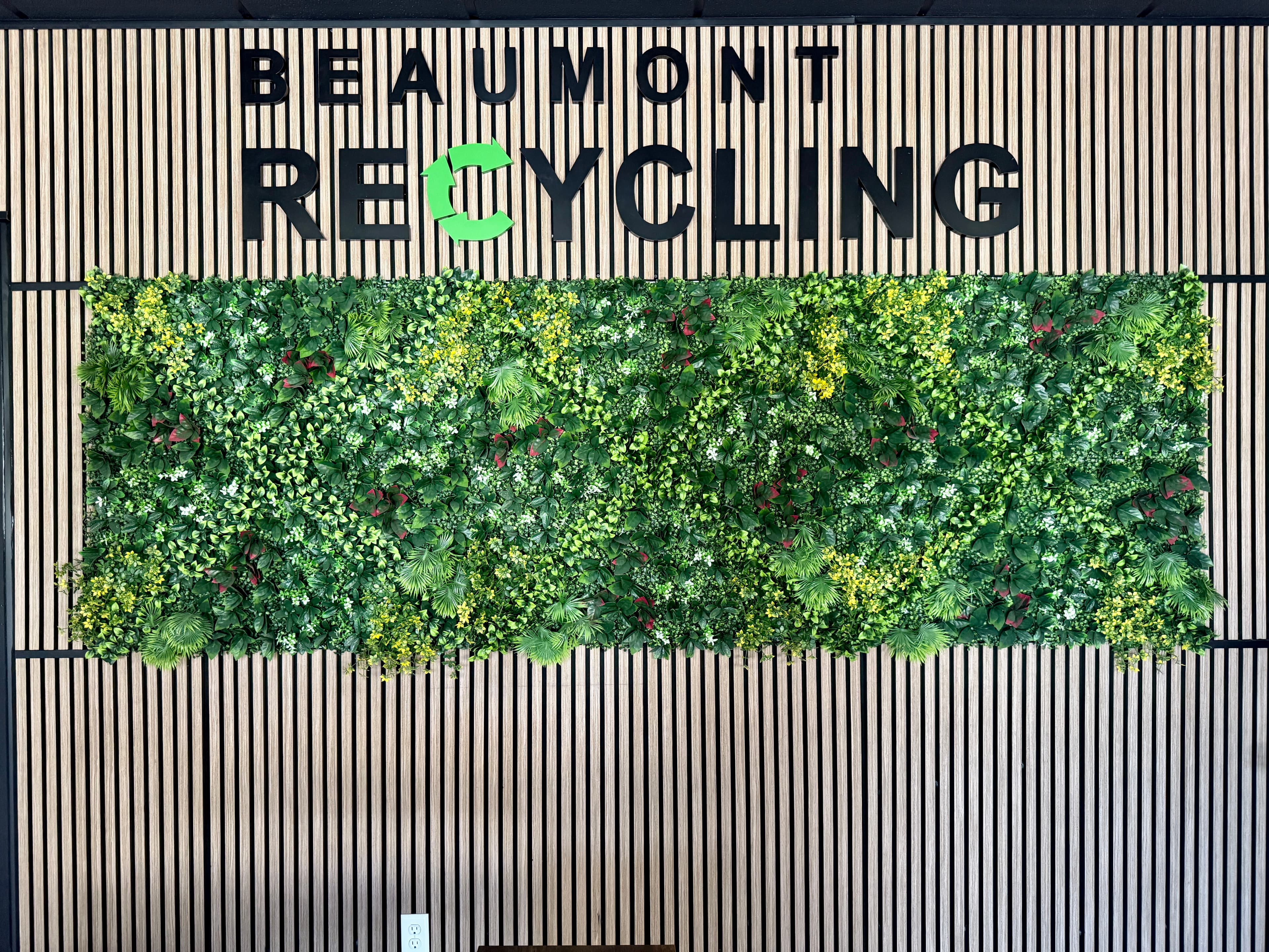 Office lobby with living plant wall at Beaumont Recycling